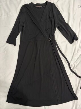 Black Midi Wrap Dress with D-Ring Tie